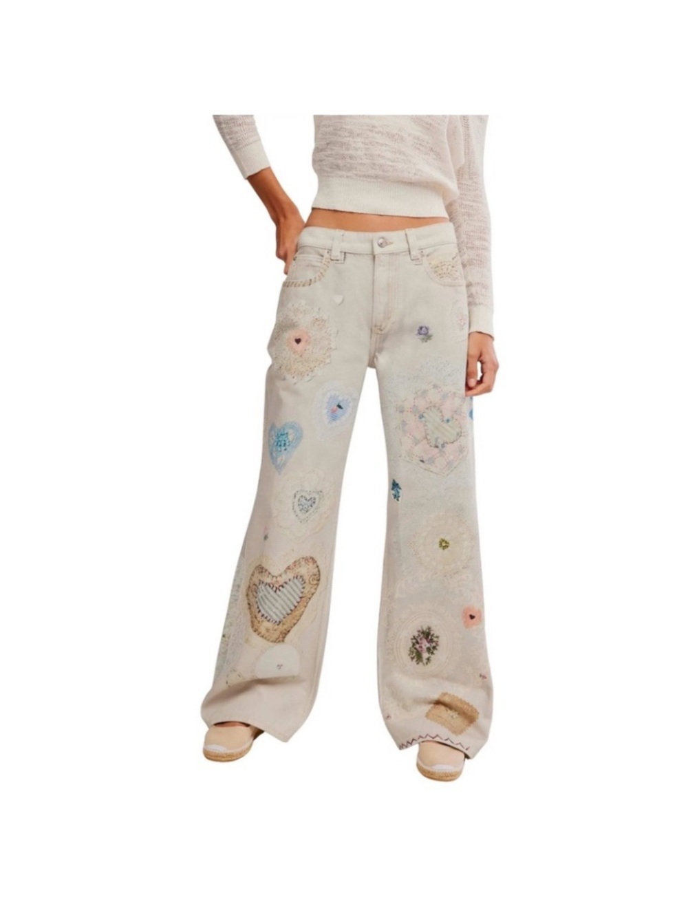 Nwt Free People illusions heirloom Jeans Patchwork heart design 27